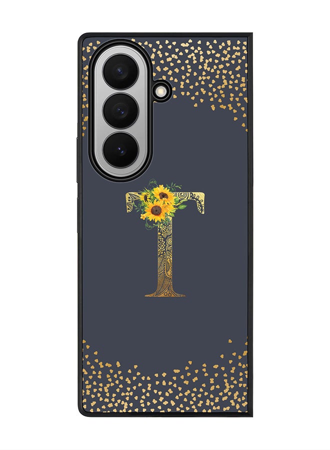 For Samsung Galaxy Z Fold7 Case,Slim fit Camera Protection, Shockproof Thin Phone cover  - Custom Floral Monogram - T  (Grey )
