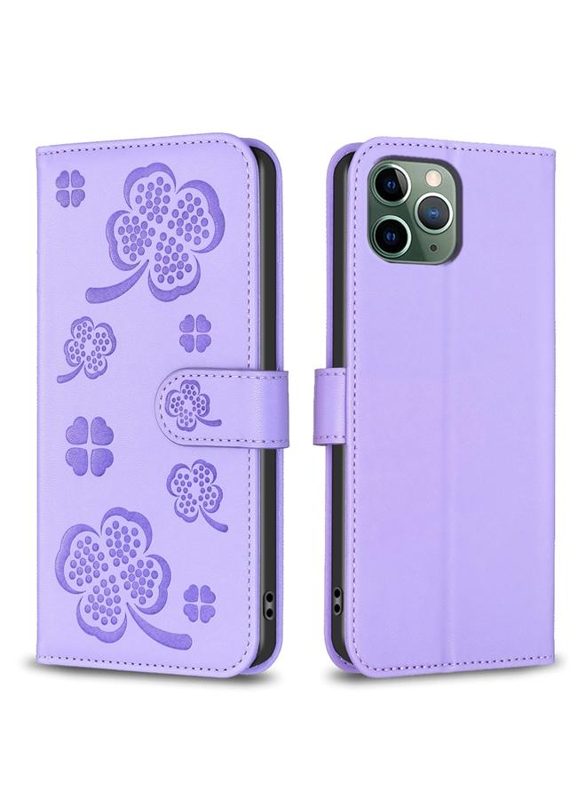 Zaboon Case For iPhone 11 Pro Four-leaf Embossed Leather Phone Case - Image 1