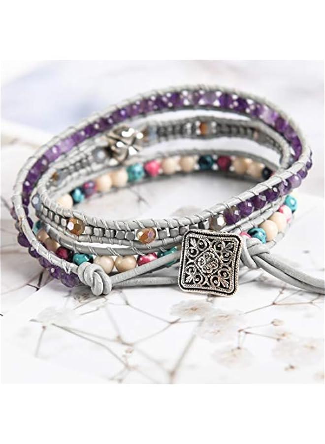 Arabest Unisex Leather Lucky Bracelet 4-Leaf Clover Good Luck Wrap Bracelet,Beads Boho Jewelry - Image 3