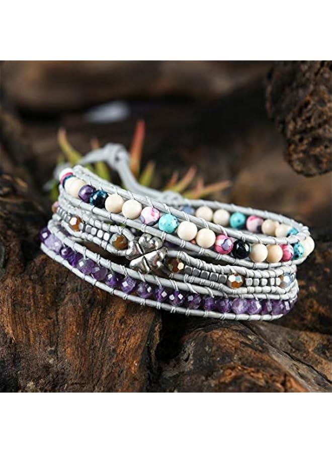 Arabest Unisex Leather Lucky Bracelet 4-Leaf Clover Good Luck Wrap Bracelet,Beads Boho Jewelry - Image 5