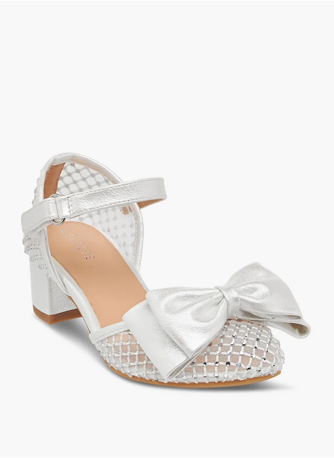 سيليست Girls Bow Accent Block Heel Shoes with Hook and Loop Closure