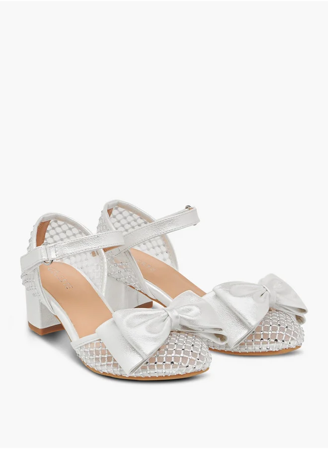 سيليست Girls Bow Accent Block Heel Shoes with Hook and Loop Closure