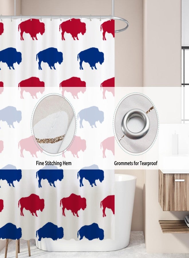 Funnytree 72"X72" Red Blue Buffalo Shower Curtain Animal Silhouette Pattern Bathroom Decor Waterproof Fabric Durable Easy Care Washable(Hooks Not Included) - Image 3