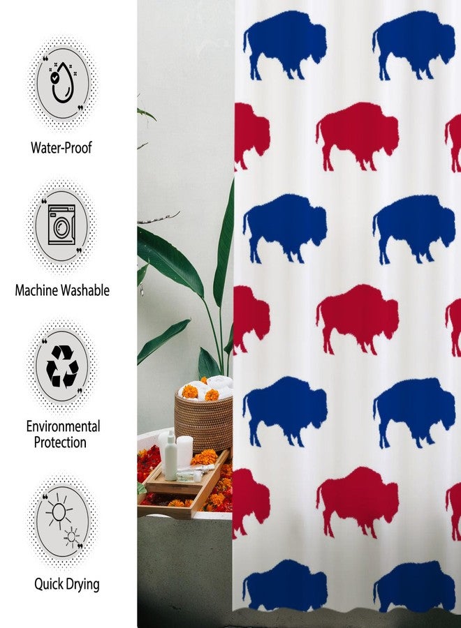 Funnytree 72"X72" Red Blue Buffalo Shower Curtain Animal Silhouette Pattern Bathroom Decor Waterproof Fabric Durable Easy Care Washable(Hooks Not Included) - Image 4