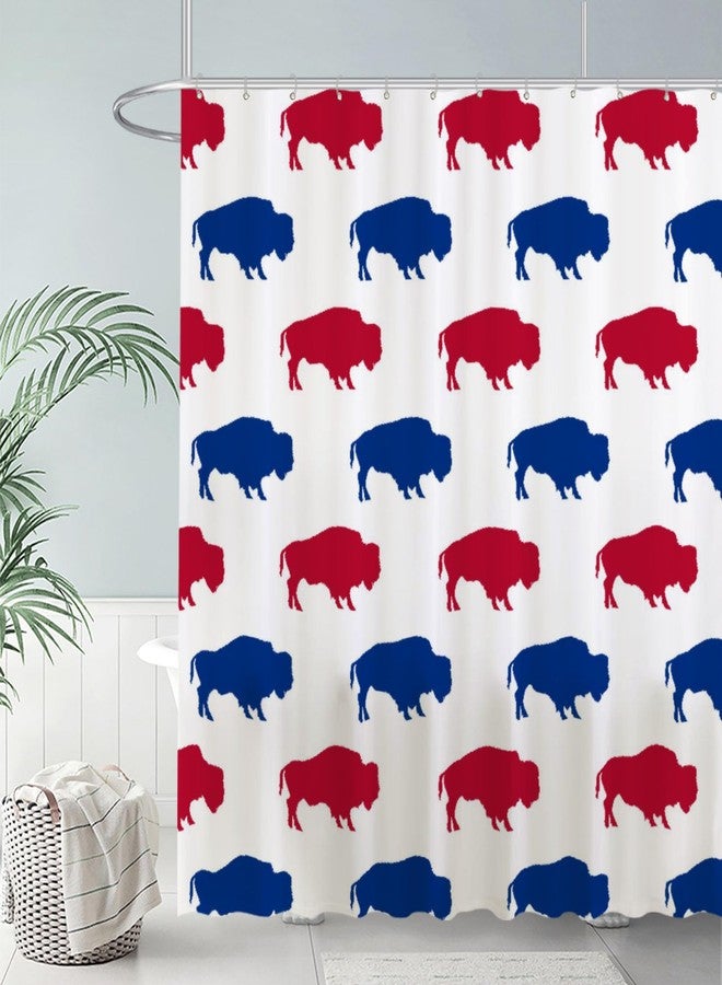 Funnytree 72"X72" Red Blue Buffalo Shower Curtain Animal Silhouette Pattern Bathroom Decor Waterproof Fabric Durable Easy Care Washable(Hooks Not Included) - Image 2