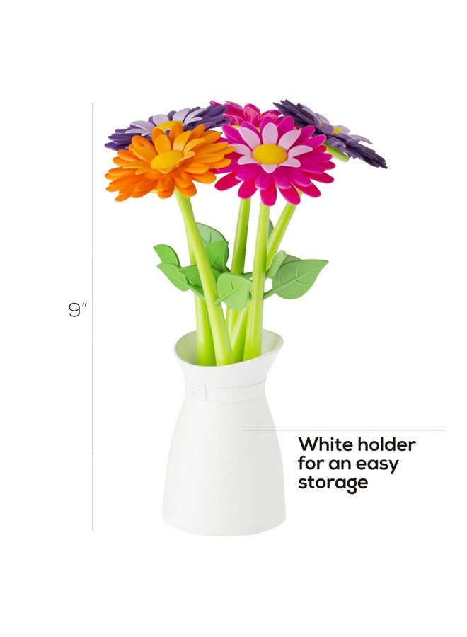 فايجر طقم أقلام متجر الزهور مع مزهرية، مجموعة من 5 أقلام ملونة وزخرفية على شكل زهرة مع حامل مطابق - Image 2