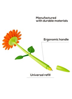 Vigar Flower Shop Pen Set With Vase, Set Of 5 Colorful And Decorative Flower-Shaped Pens With Matching Holder  - Image 4