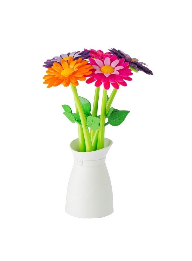 فايجر طقم أقلام متجر الزهور مع مزهرية، مجموعة من 5 أقلام ملونة وزخرفية على شكل زهرة مع حامل مطابق - Image 1