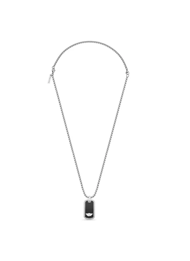 بوليس Stamp Necklace  IonPlated Black Tag with Wing Logo for Subtle Rebellious Style