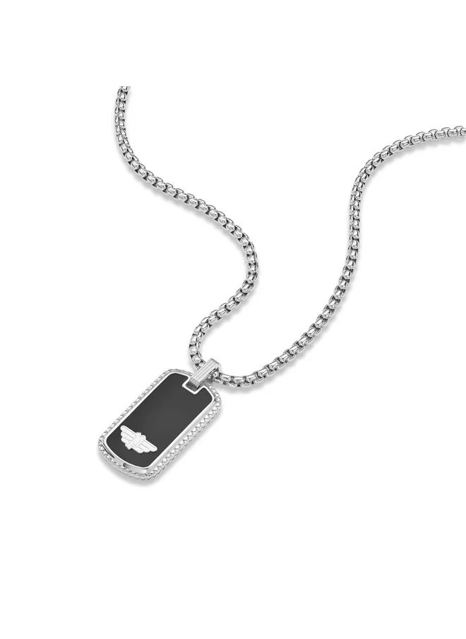 بوليس Stamp Necklace  IonPlated Black Tag with Wing Logo for Subtle Rebellious Style