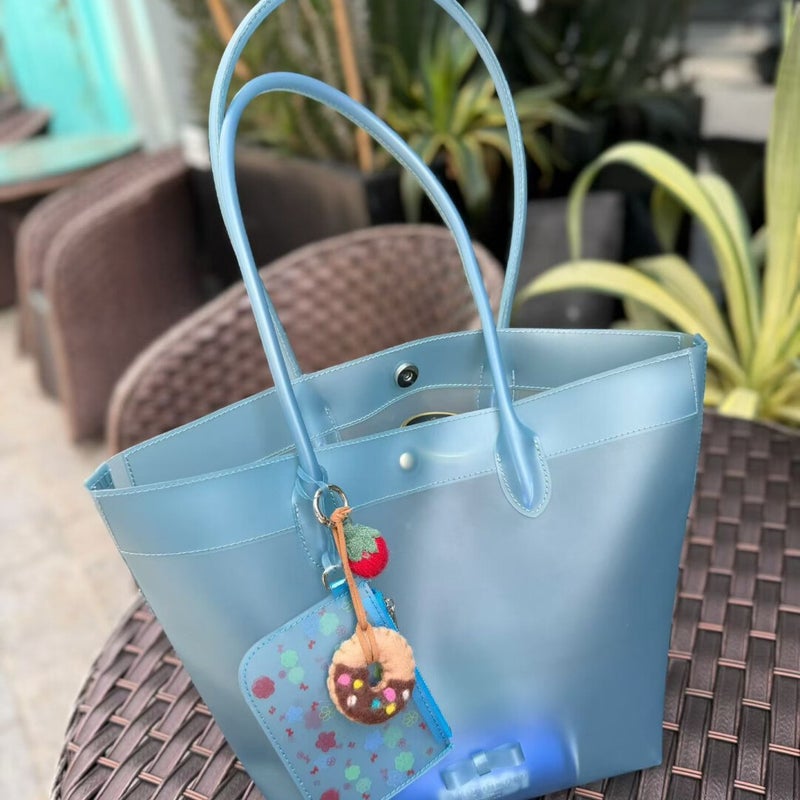 PU Jelly Color Mini Shopper Tote Bag with Crossbody Strap - Image 4