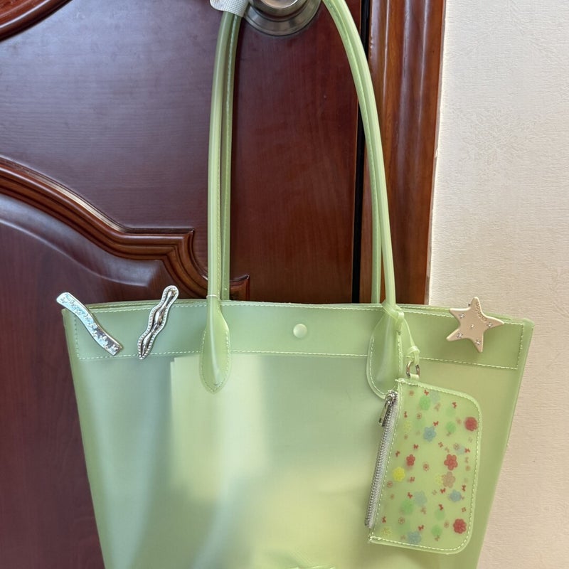 PU Jelly Color Mini Shopper Tote Bag with Crossbody Strap - Image 5
