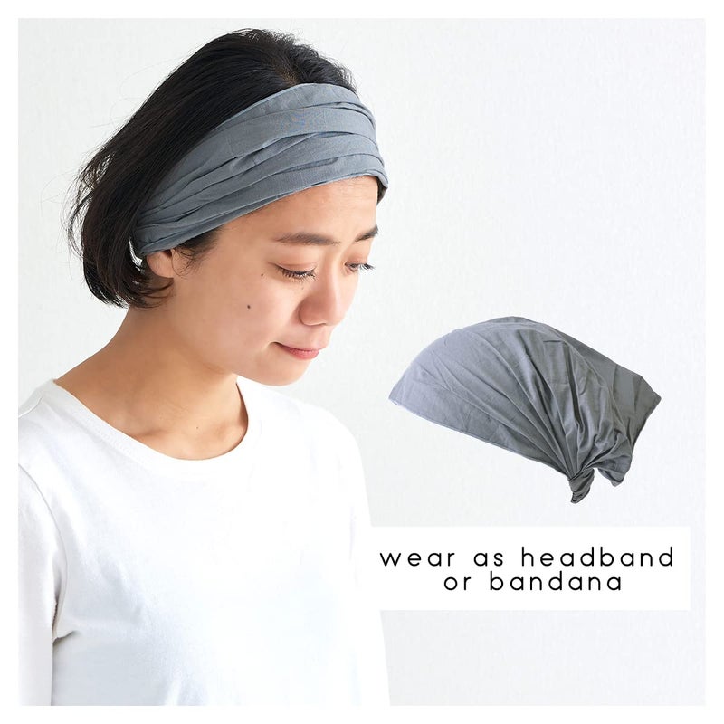 CHARM Womens Cotton Bandana Headband - Yoga Elastic Head Cover Boho Hair Scarf Khaki - Image 3