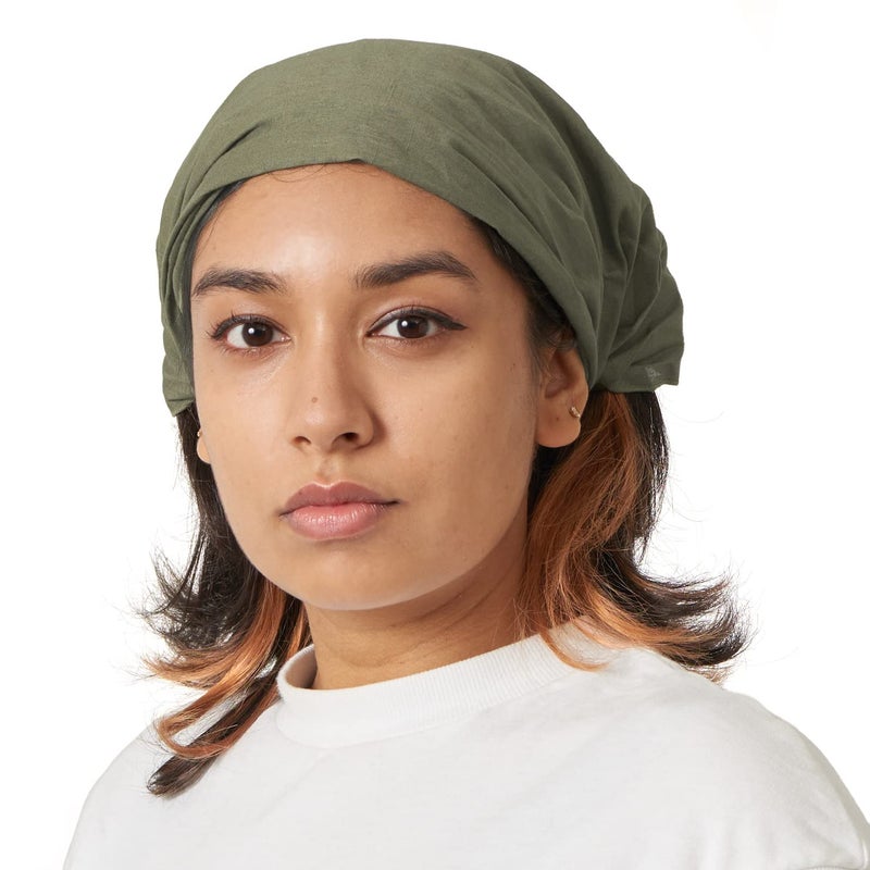CHARM Womens Cotton Bandana Headband - Yoga Elastic Head Cover Boho Hair Scarf Khaki - Image 1