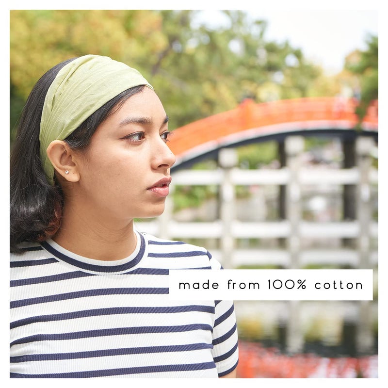 CHARM Womens Cotton Bandana Headband - Yoga Elastic Head Cover Boho Hair Scarf Khaki - Image 2