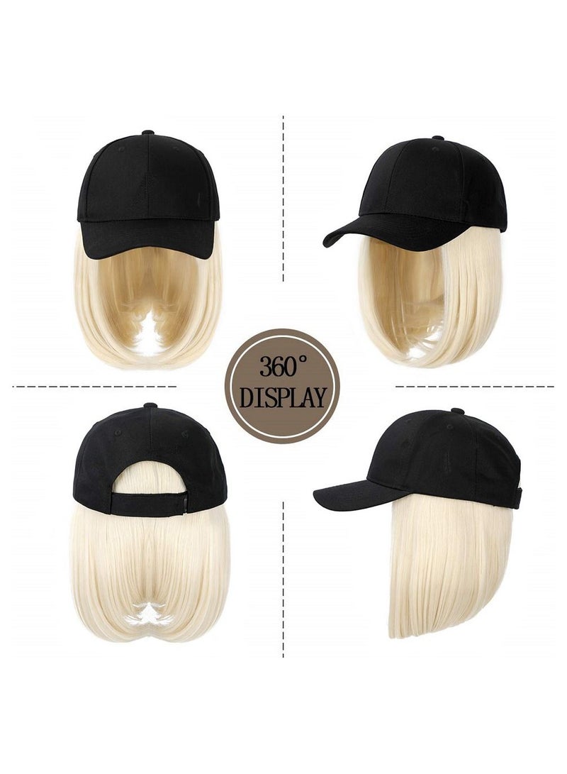 Synthetic Adjustable Black Hat Wigs Short Bob Straight Baseball Cap Wig Seamless Connection Hair Extensions for Women  - Image 1