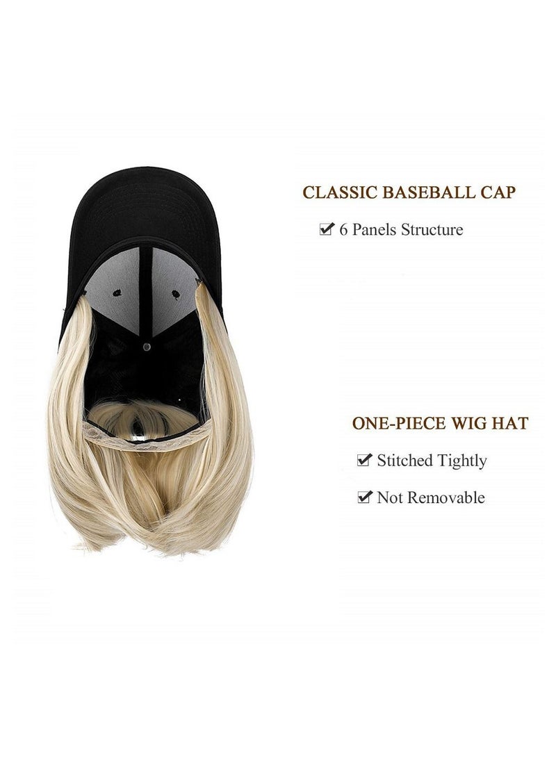 Synthetic Adjustable Black Hat Wigs Short Bob Straight Baseball Cap Wig Seamless Connection Hair Extensions for Women  - Image 5