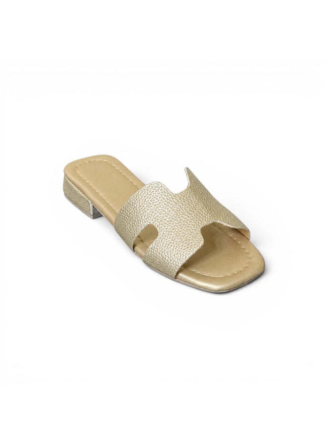 LIFESTYLISH Slippers flat leather Stylish with the letter H - SL-230 - Gold - Image 1