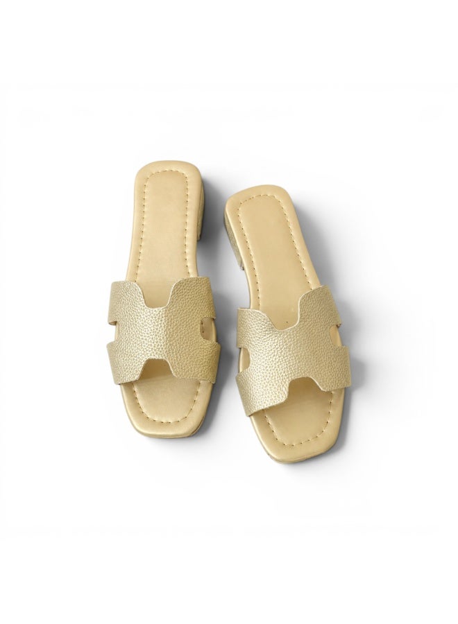 LIFESTYLISH Slippers flat leather Stylish with the letter H - SL-230 - Gold - Image 2