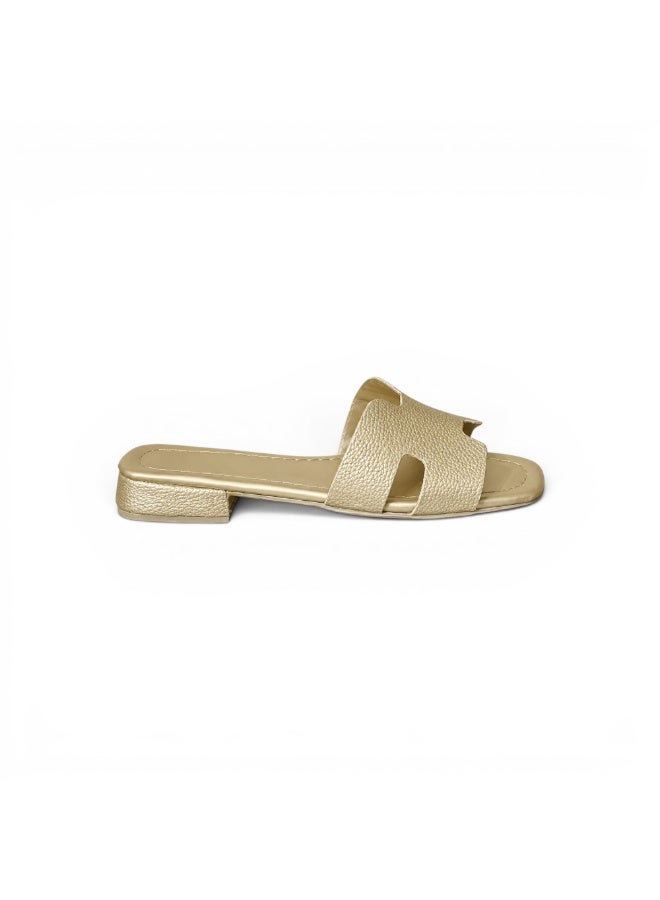 LIFESTYLISH Slippers flat leather Stylish with the letter H - SL-230 - Gold - Image 4