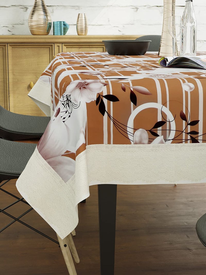 Clasiko 6 Seater Dining Table Cover; 60x90 Inches ;PVC; Anti Slip; White Flowers On Brown Base(Plastic, Rectangular, Pack of 1) - Image 3