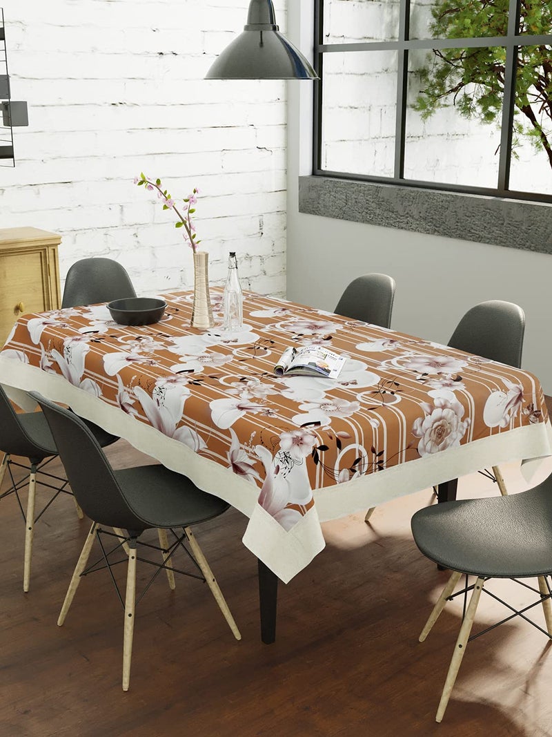Clasiko 6 Seater Dining Table Cover; 60x90 Inches ;PVC; Anti Slip; White Flowers On Brown Base(Plastic, Rectangular, Pack of 1) - Image 1