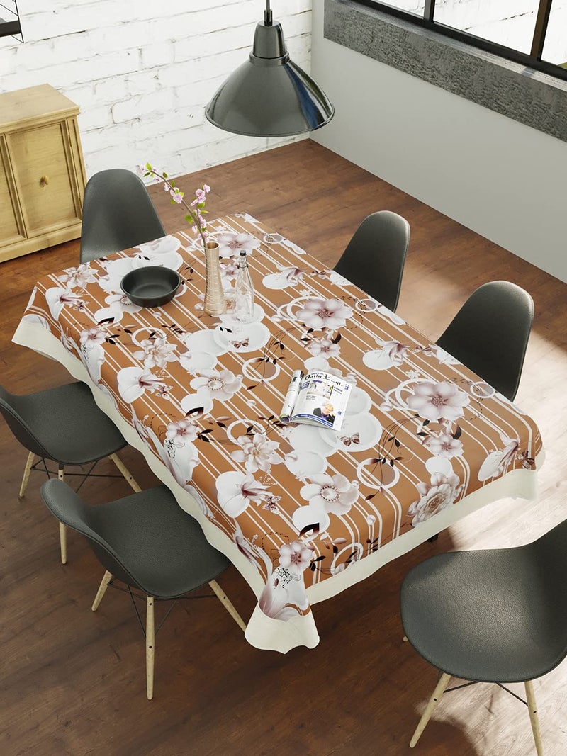 Clasiko 6 Seater Dining Table Cover; 60x90 Inches ;PVC; Anti Slip; White Flowers On Brown Base(Plastic, Rectangular, Pack of 1) - Image 2