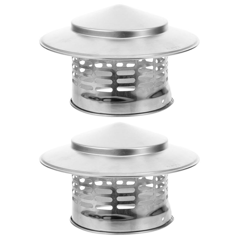 2 Pieces Stainless Steel Outdoor Chimney Cap Rain Cover Windproof Protector With Rain Roof For Home Stove Flue Vent - Image 2