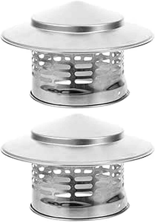 2 Pieces Stainless Steel Outdoor Chimney Cap Rain Cover Windproof Protector With Rain Roof For Home Stove Flue Vent - Image 1