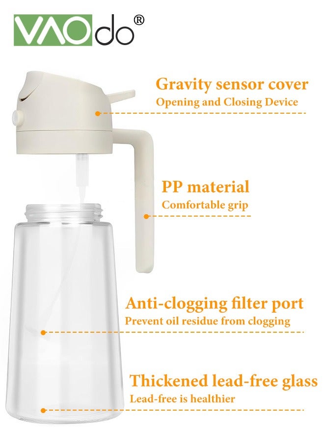 فاو دو زجاجة موزع زيت 2 في 1 للمطبخ موزع زيت الزيتون وبخاخ الزيت زجاجة زيت الزيتون وبخاخ الزيت للطهي والمطبخ والسلطة والشواء أبيض 470 مل - Image 3