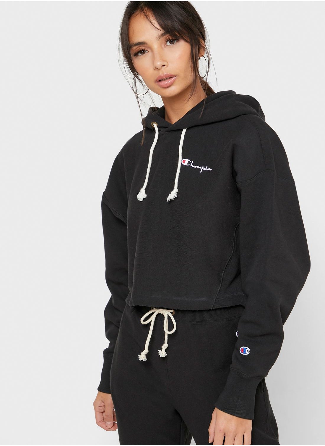 Champion cropped hot sale black hoodie