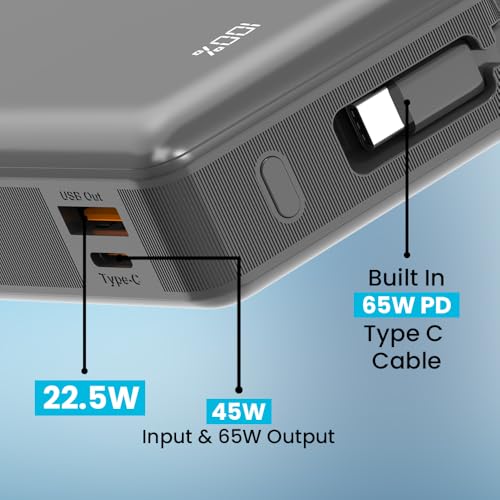 Toreto Power Storm 20000mAh 65W Laptop Fast Charging Power Bank | Multi-Protocol PD Output | Smartphone Compatible | Built-in Type-C Cable | LED Display | BIS Certified | Made in India (Black) - Image 3