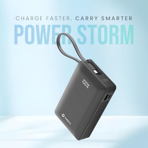 Toreto Power Storm 20000mAh 65W Laptop Fast Charging Power Bank | Multi-Protocol PD Output | Smartphone Compatible | Built-in Type-C Cable | LED Display | BIS Certified | Made in India (Black) - Image 2