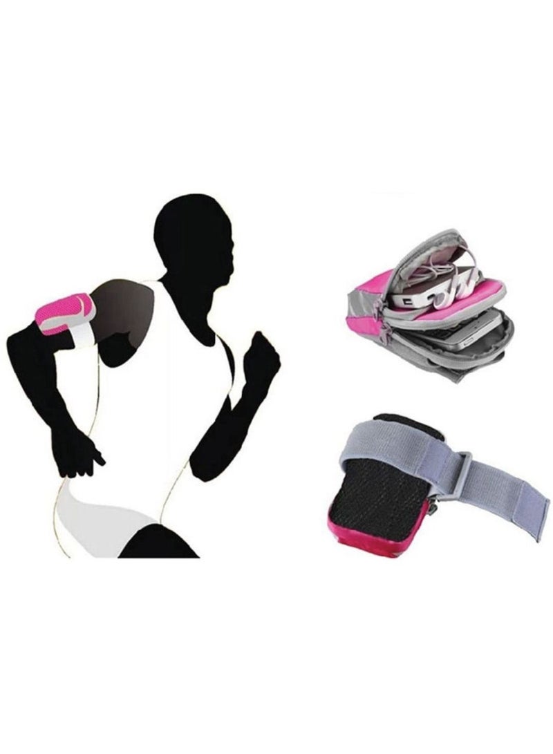 ARTC Sport Armband Outdoor Portable Running Pack Multifunction Arm Bag Pouch Case Wrist Wallet Running Cycling Smartphone Arm Sleeve Pocket Wave Point Pink  - Image 2