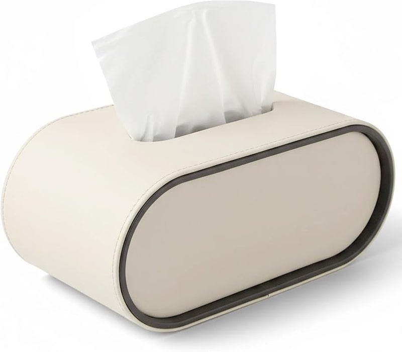 غطية صندوق المناديل البيضاوي الجلدي الأبيض لغرفة المعيشة أو السيارة أو المكتب أو ديكور المنزل - Image 2