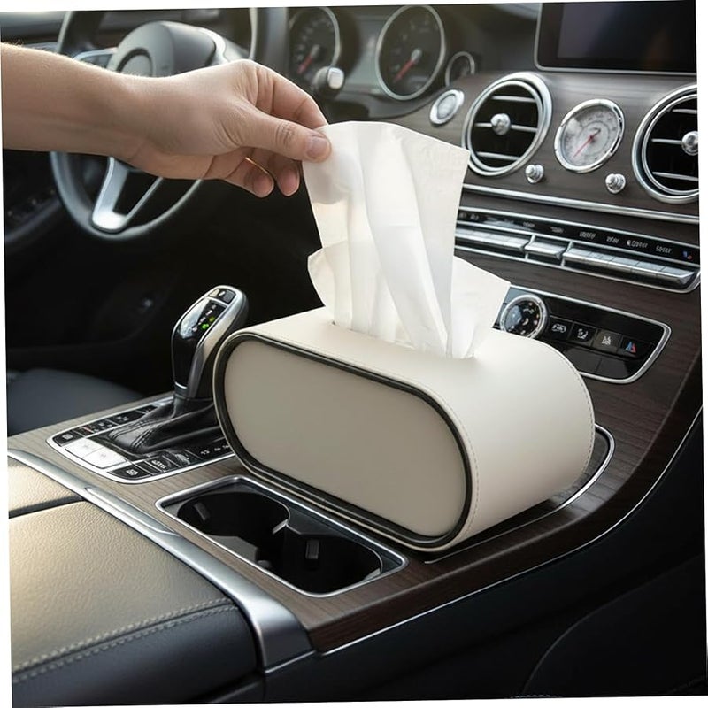 غطية صندوق المناديل البيضاوي الجلدي الأبيض لغرفة المعيشة أو السيارة أو المكتب أو ديكور المنزل - Image 3