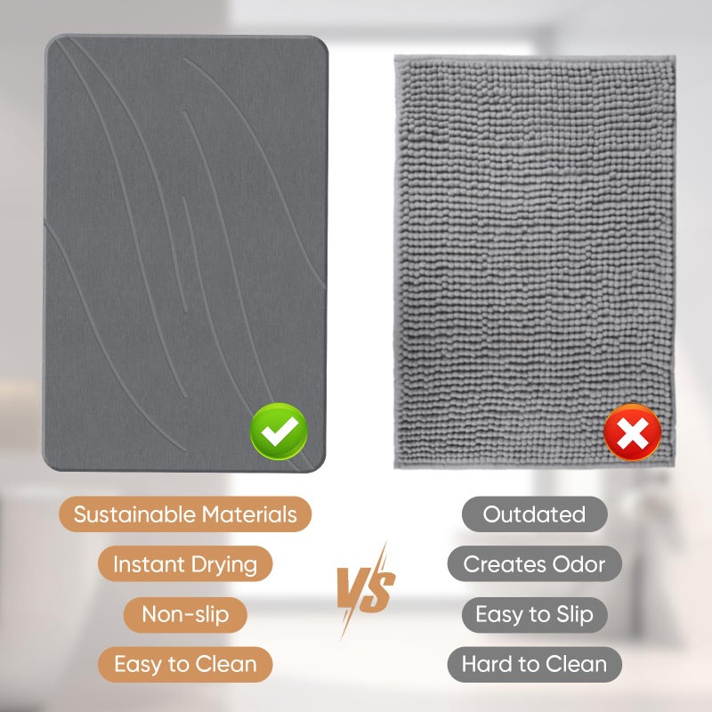 Jiloma Stone Bath Mat Diatomaceous Earth Shower Mat Non-Slip Super Absorbent Bathroom Floor Mat Quick Drying Natural Easy to Clean(24 * 16 Grey) - Image 5