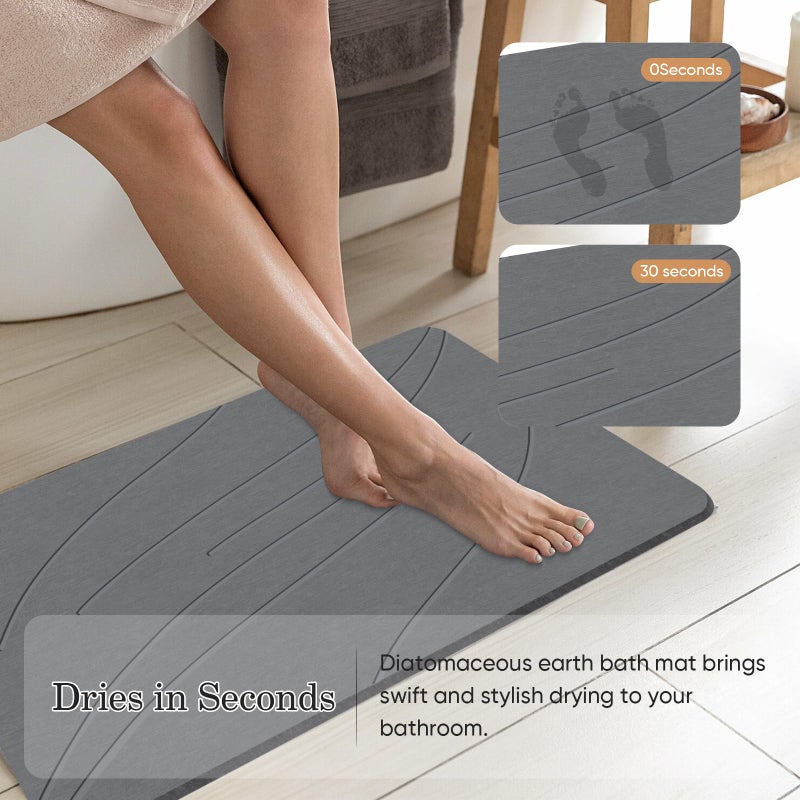 Jiloma Stone Bath Mat Diatomaceous Earth Shower Mat Non-Slip Super Absorbent Bathroom Floor Mat Quick Drying Natural Easy to Clean(24 * 16 Grey) - Image 2