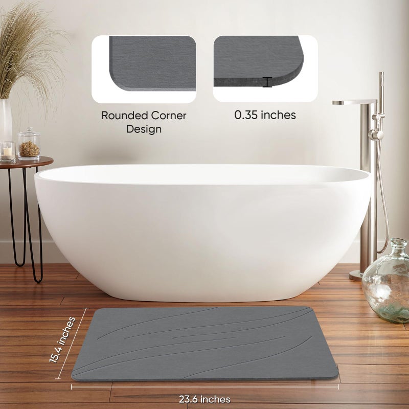 Jiloma Stone Bath Mat Diatomaceous Earth Shower Mat Non-Slip Super Absorbent Bathroom Floor Mat Quick Drying Natural Easy to Clean(24 * 16 Grey) - Image 3