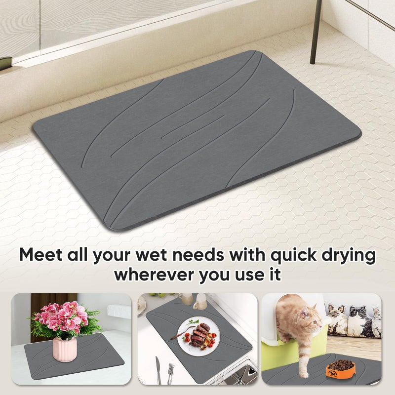 Jiloma Stone Bath Mat Diatomaceous Earth Shower Mat Non-Slip Super Absorbent Bathroom Floor Mat Quick Drying Natural Easy to Clean(24 * 16 Grey) - Image 4