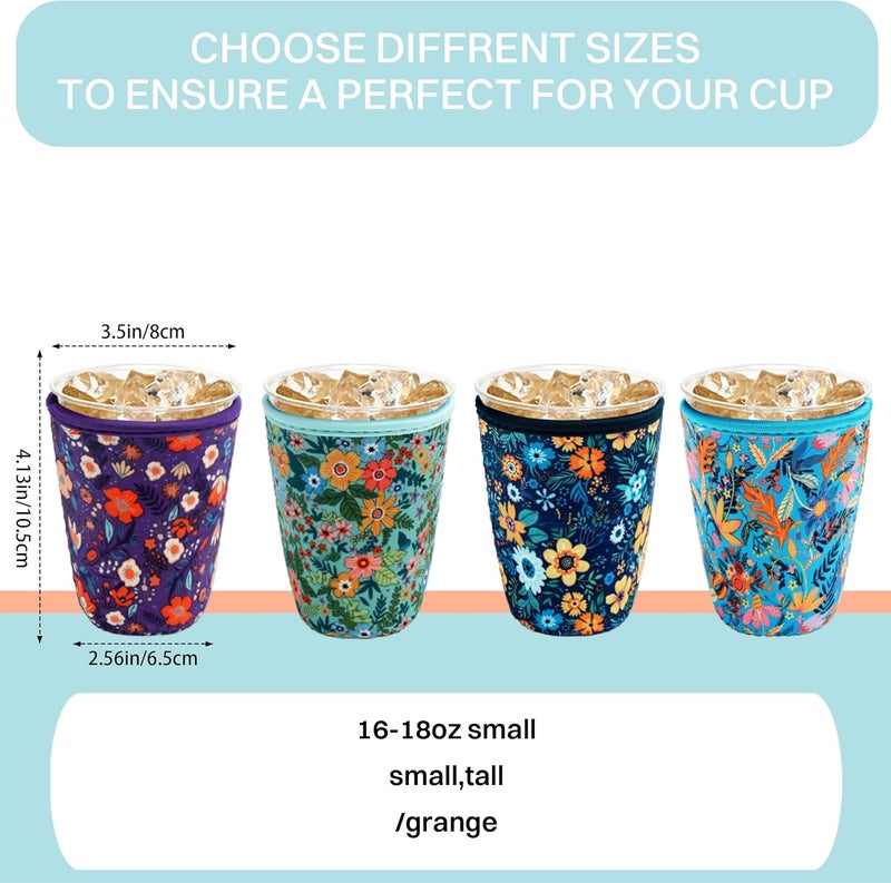 4 Pack Iced Coffee Sleeve,reusable Neoprene Cup Sleeves Suitable For Beverage Sleeves For Hot And Cold Coffee Or Ice Drink Coffee cup sleeve for Starbucks coffee cup (flowers 16-20 OZ) - Image 2