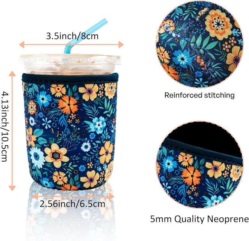 4 Pack Iced Coffee Sleeve,reusable Neoprene Cup Sleeves Suitable For Beverage Sleeves For Hot And Cold Coffee Or Ice Drink Coffee cup sleeve for Starbucks coffee cup (flowers 16-20 OZ) - Image 3