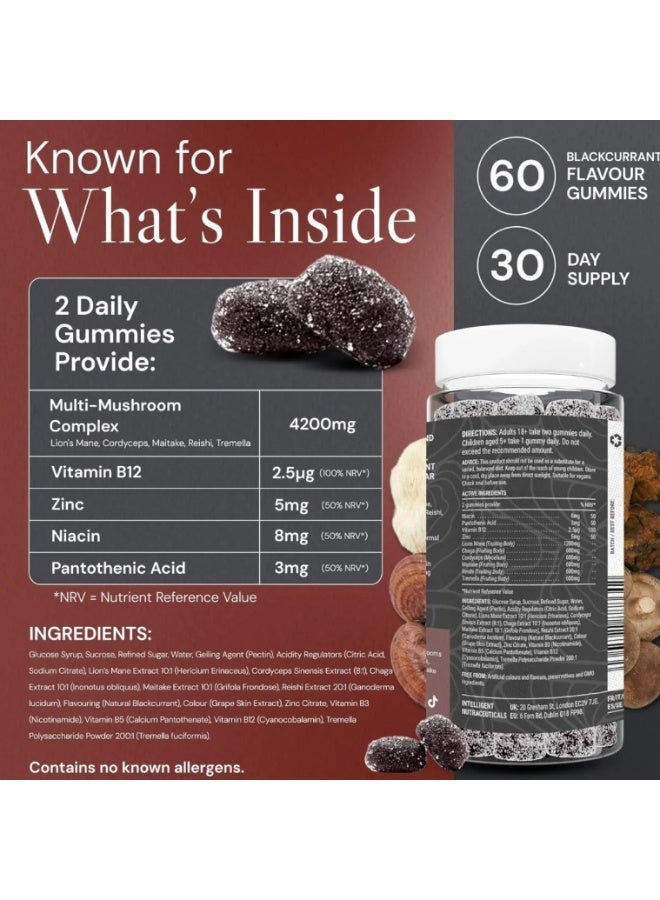 Known High Strength Multi Mushrooms Gummies – Lion’s Mane, Reishi, Cordyceps, Chaga – Cognitive, Immune & Energy Support – Vegan, Natural Flavour – 60 Gummies, 1 Month Supply - Image 3