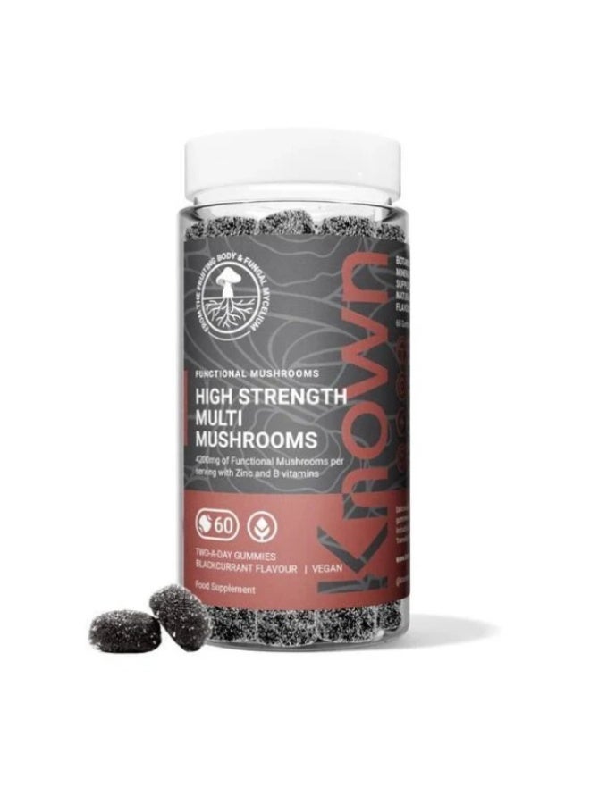 Known High Strength Multi Mushrooms Gummies – Lion’s Mane, Reishi, Cordyceps, Chaga – Cognitive, Immune & Energy Support – Vegan, Natural Flavour – 60 Gummies, 1 Month Supply - Image 1