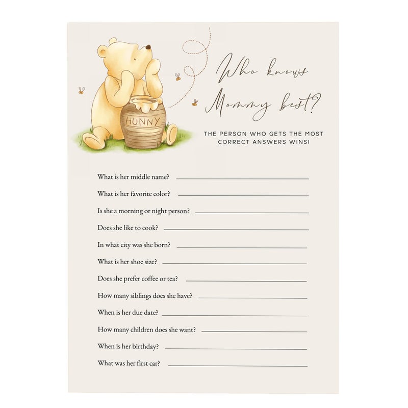 Misaidou Winnie Baby Shower Games: Who Knows Mommy Best, Set of 30 Cards - Image 1