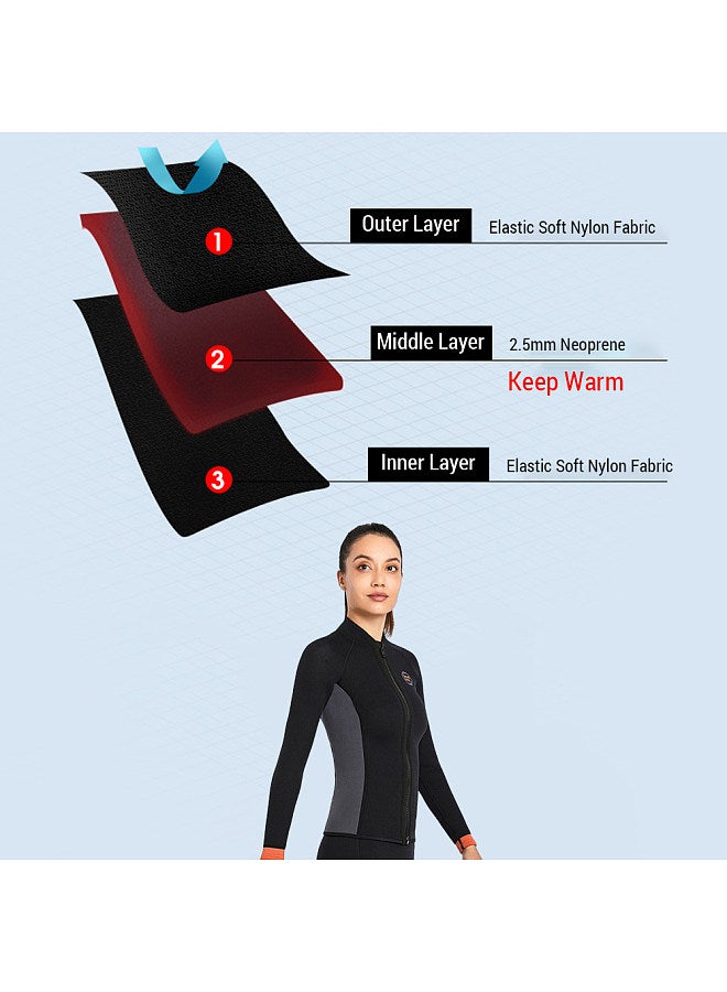 Generic Women 3mm Neoprene Long Sleeve Wetsuit Top Warm Front Zipper Wetsuits Shirts for Surfing Swimming Snorkeling Kayaking  - Image 4