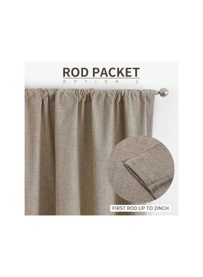 The Bros ستائر كتان طبيعية، طول 213 سم، مجموعة من لوحين، برغ، 100% حجب للضوء، ستائر طويلة لغرفة النوم، غرفة المعيشة، معزولة حرارياً، مع حافة خلفية، جيب قضيب (52x96 بوصة-2 لوحين) - Image 4