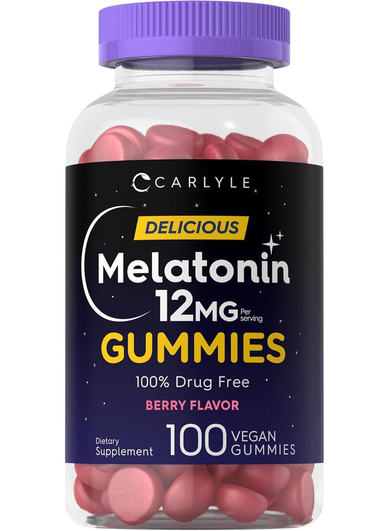 Carlyle Melatonin 12mg, Berry Flavor, 100 Vegan Gummies - Image 1