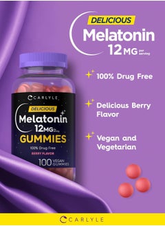 CARLYLE Melatonin 12mg, Berry Flavor, 100 Vegan Gummies  - Image 3