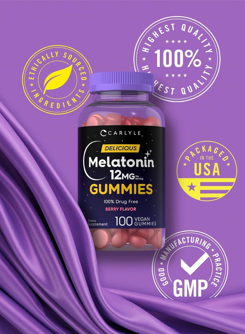 Carlyle Melatonin 12mg, Berry Flavor, 100 Vegan Gummies - Image 5